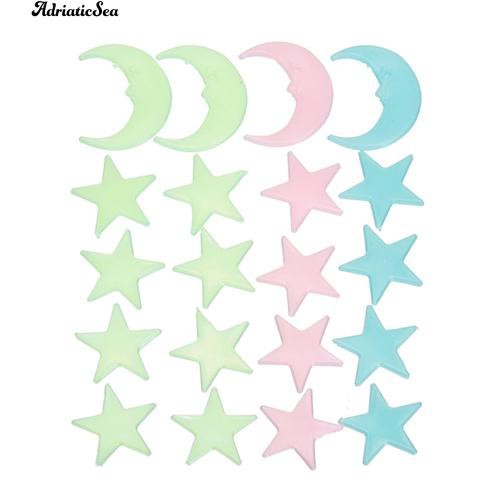 Set 20 sticker dán tường hình ngôi sao và trăng lưỡi liềm dạ quang trang trí phòng
