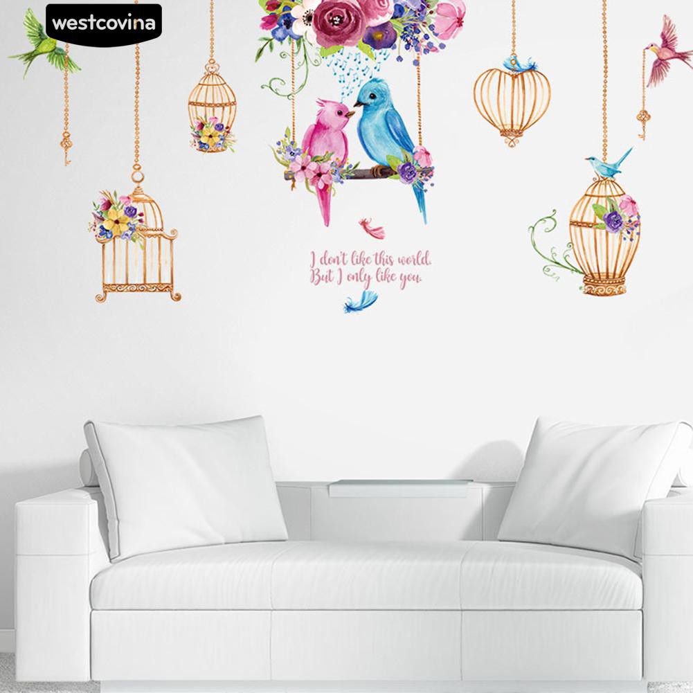 Sticker dán tường hình lồng chim và hoa