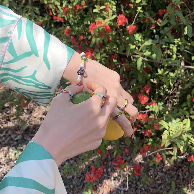 Lisa cùng một bộ thiết kế thích hợp Hàn Quốc màu hoa tráng men hạt cườm vòng đeo tay, vòng cổ hạt ngọc