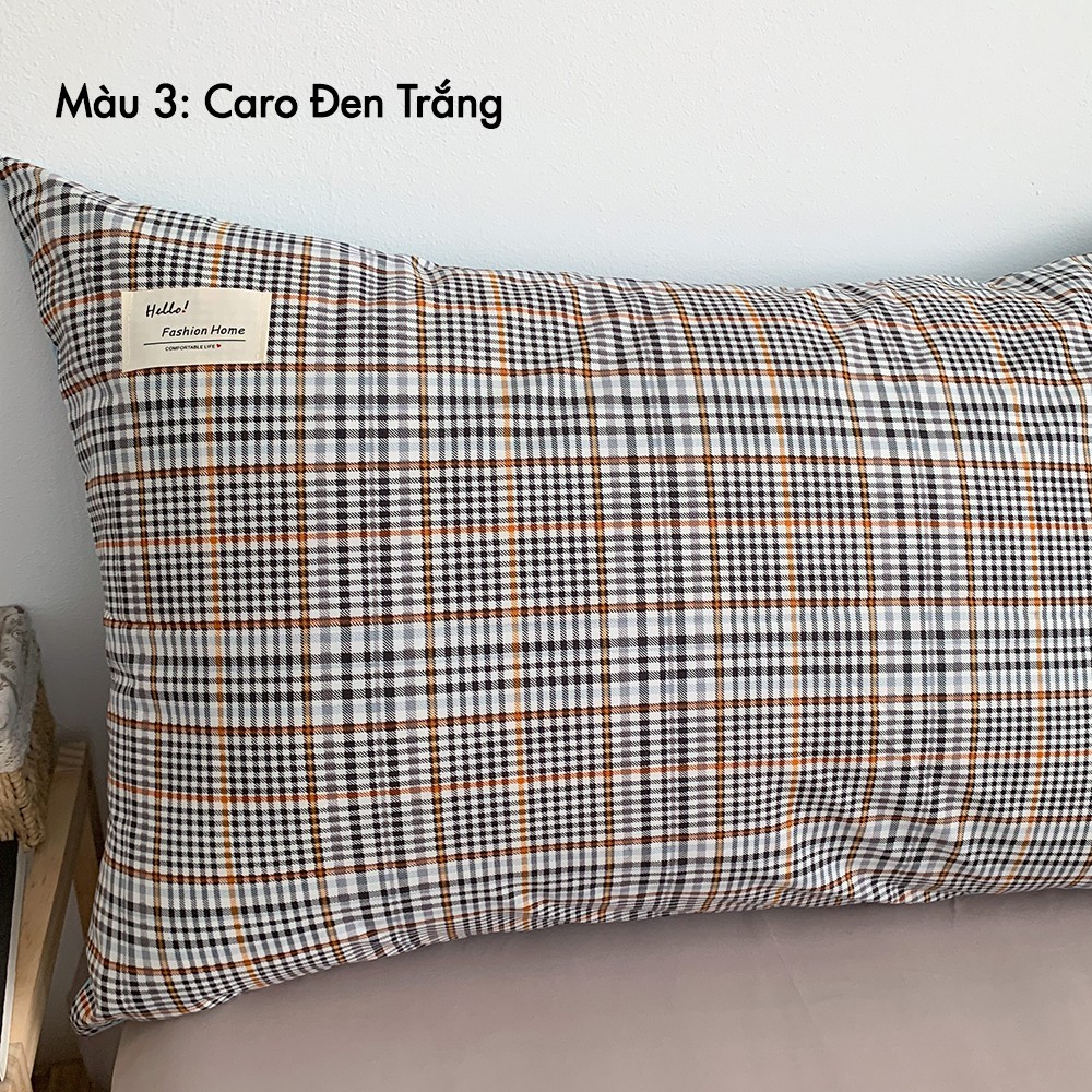 Vỏ gối nằm Cotton TC REE Bedding VN78 kích thước 50x70cm họa tiết caro Hàn Quốc