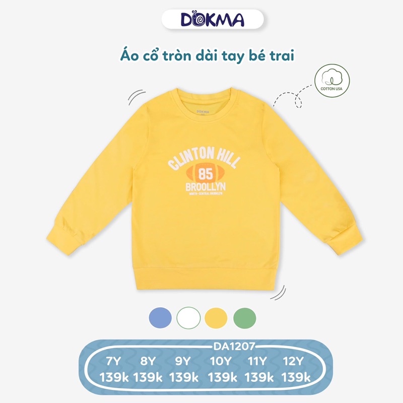Áo cổ tròn dài tay Bé Trai DOKMA KIDS  (7-12y)