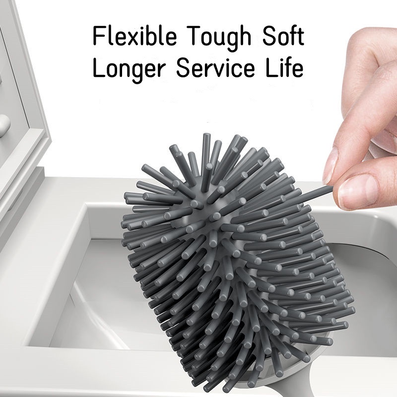 Bộ Bàn Chải Chà Toilet Đầu Tròn Kèm Giá Đỡ Cán Dài Tiện Dụng