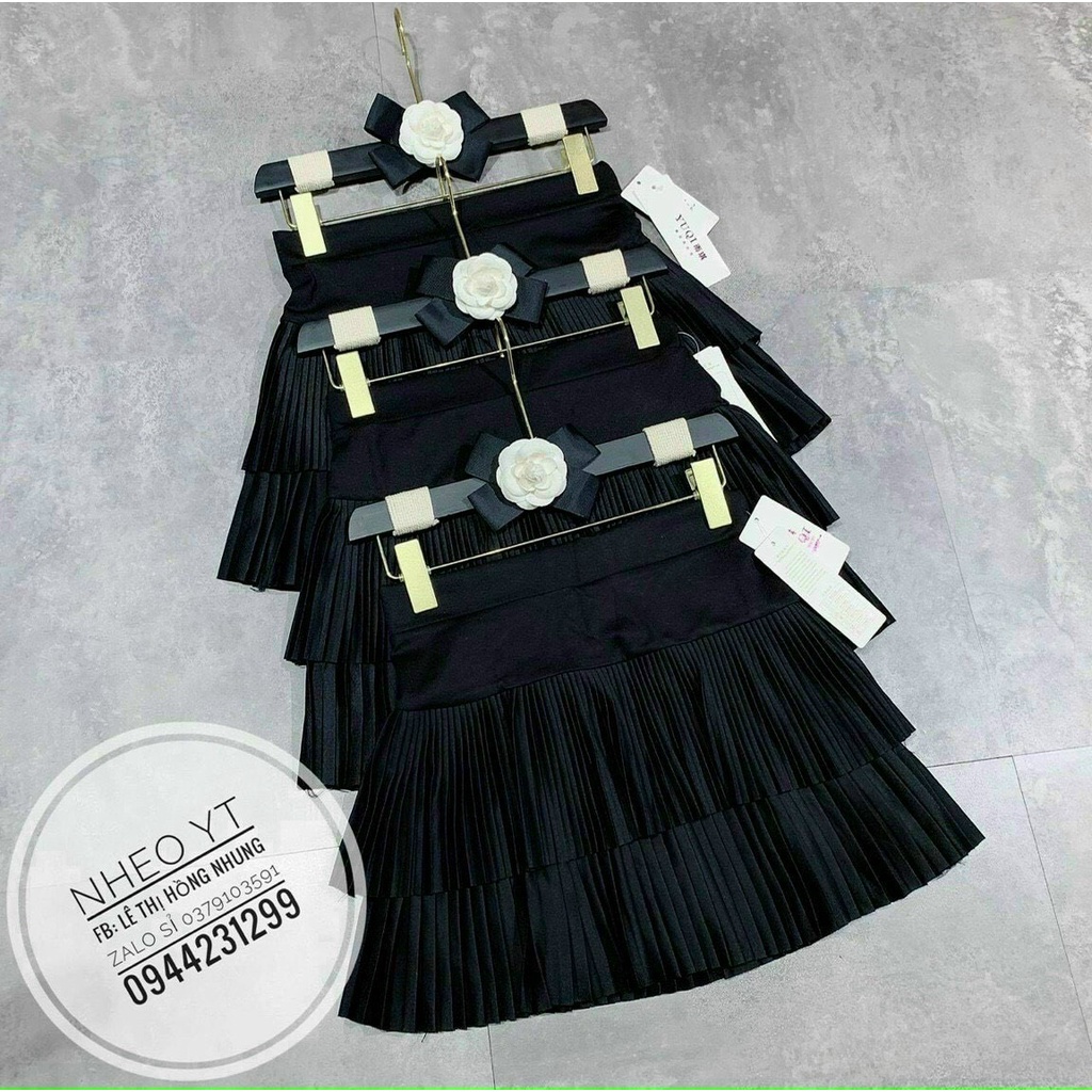 chân váy tầng ngắn xếp ly hàng quảng châu
