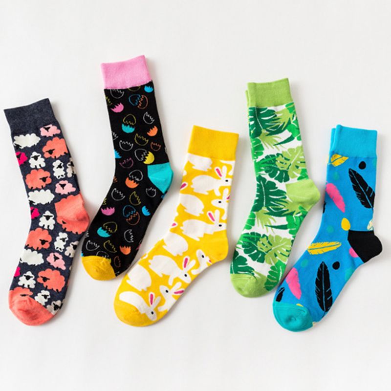 Xiangbao Vớ Thuyền Cotton Unisex Họa Tiết Hoạt Hình Vui Nhộn Nhiều Màu Sắc Hình Thỏ Lá Cây Cừu Harajuku Sto