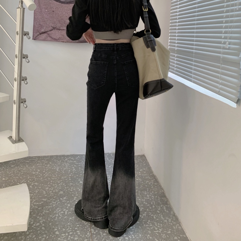 Quần Jeans Nữ Lưng Cao Ống Loe Màu Gradient Thời Trang