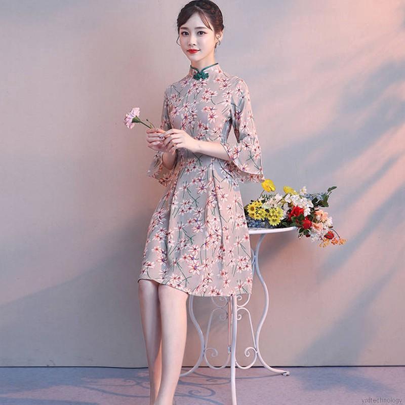 Summer Fashion Retrol National Style Floral Print Long Cheongsam Dress | WebRaoVat - webraovat.net.vn