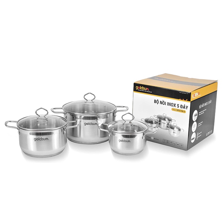 Bộ nồi inox đáy từ 5 lớp sử dụng trên mọi loại bếp Goldsun GPS1730