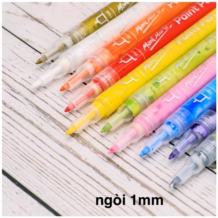 Bộ bút sơn acrylic vẽ kính | gỗ | sứ | gốm | vẽ trên mọi bề mặt 12 màu Mont Marte ngòi 1mm/3mm Acrylic Paint Pens Broad