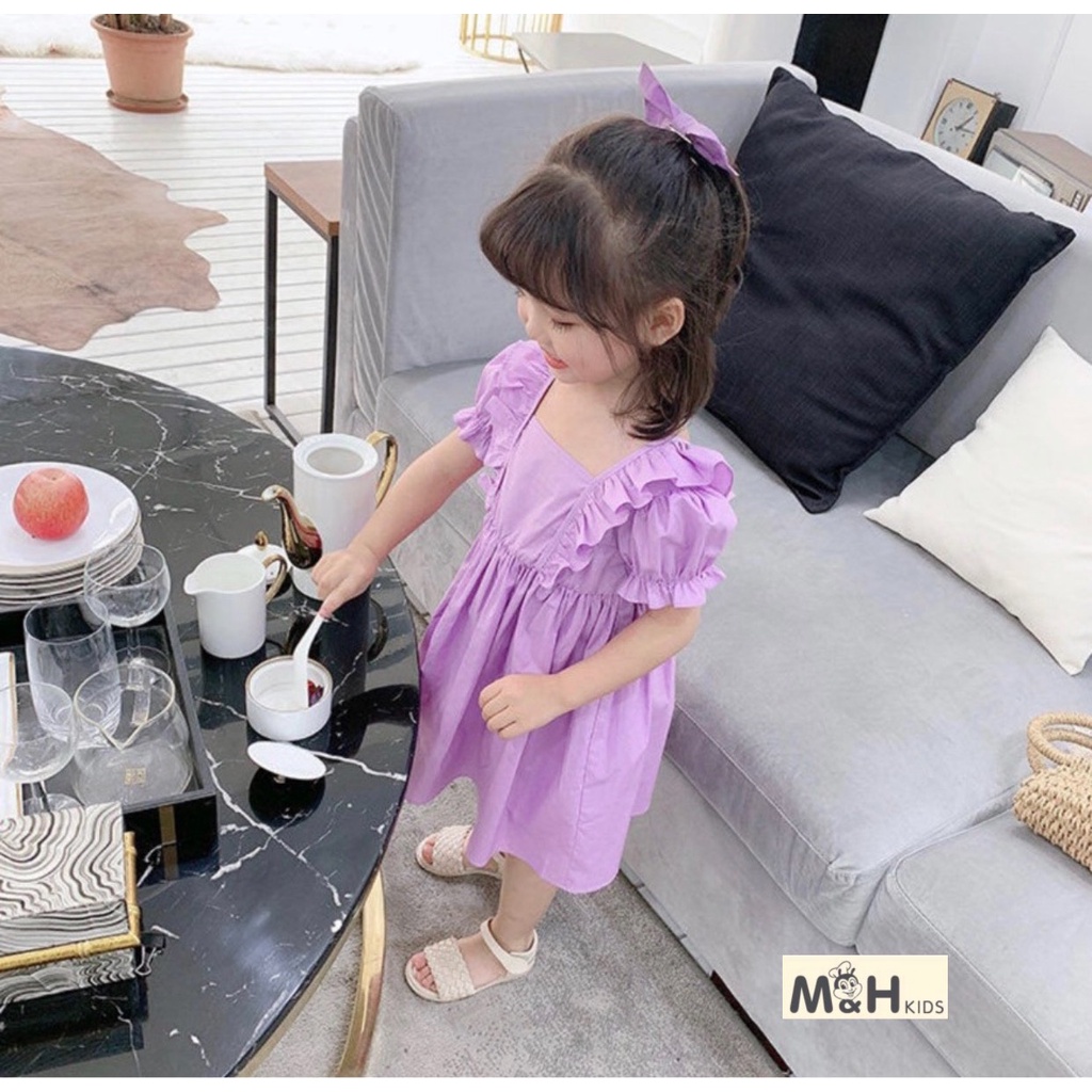 VAY30 - Váy bé gái, váy xòe thô màu tím  + tặng nơ cho bé từ 11-26kg, Richkid123