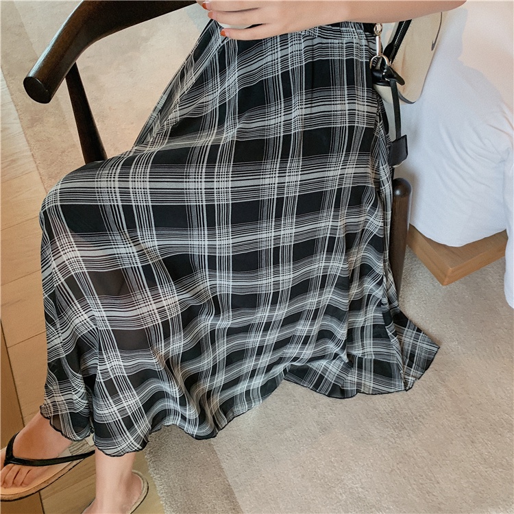 Váy Voan Dài Ngang Gối Kẻ Sọc Caro 51878