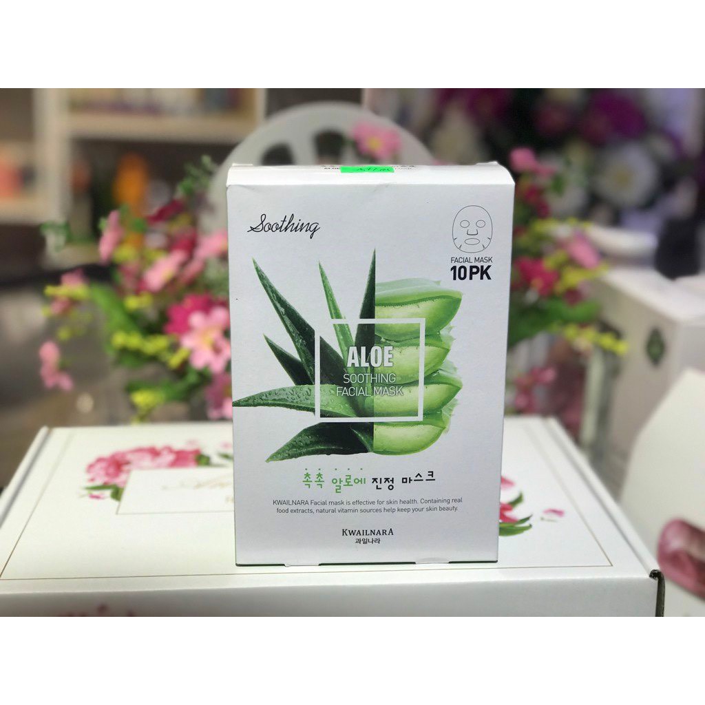 Mặt Nạ Đắp Mặt Dưỡng Da Lô Hội Aloe Soothing Facial Mask- KWAILNARA Hàn Quốc - Bộ 10 Miếng