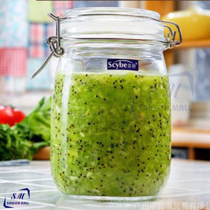 HŨ THỦY TINH ĐỰNG GIA VỊ GÀI KÍN BẰNG KIỀN INOX 1000ML