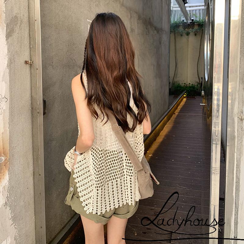 Áo Tank Top Dệt Kim Dáng Rộng Cổ Chữ V Thời Trang Mùa Hè Cho Nữ