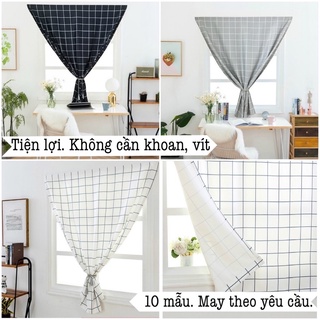 Rèm dán đa năng không cần đóng đinh khoan tường vải kẻ caro