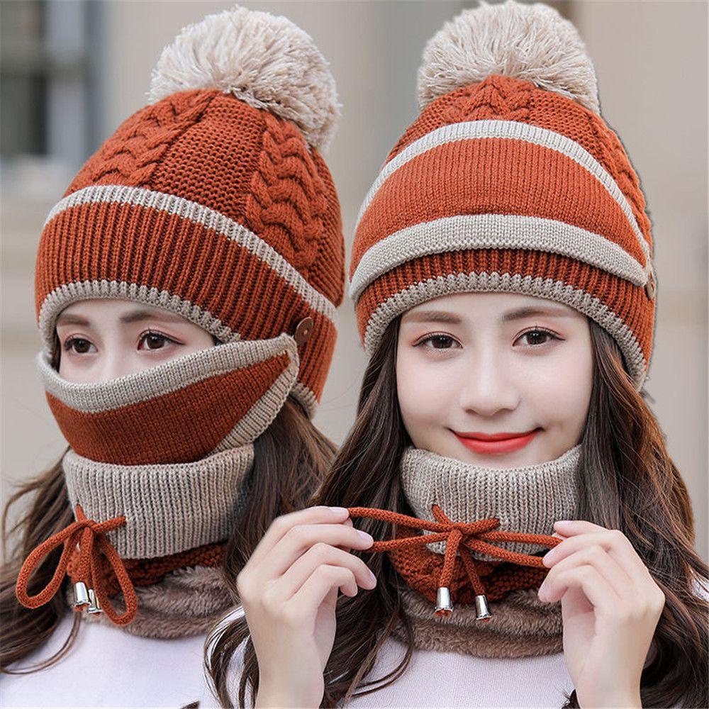 ME Set 3 Mũ Len Beanie Đính Quả Bông Nhiều Màu