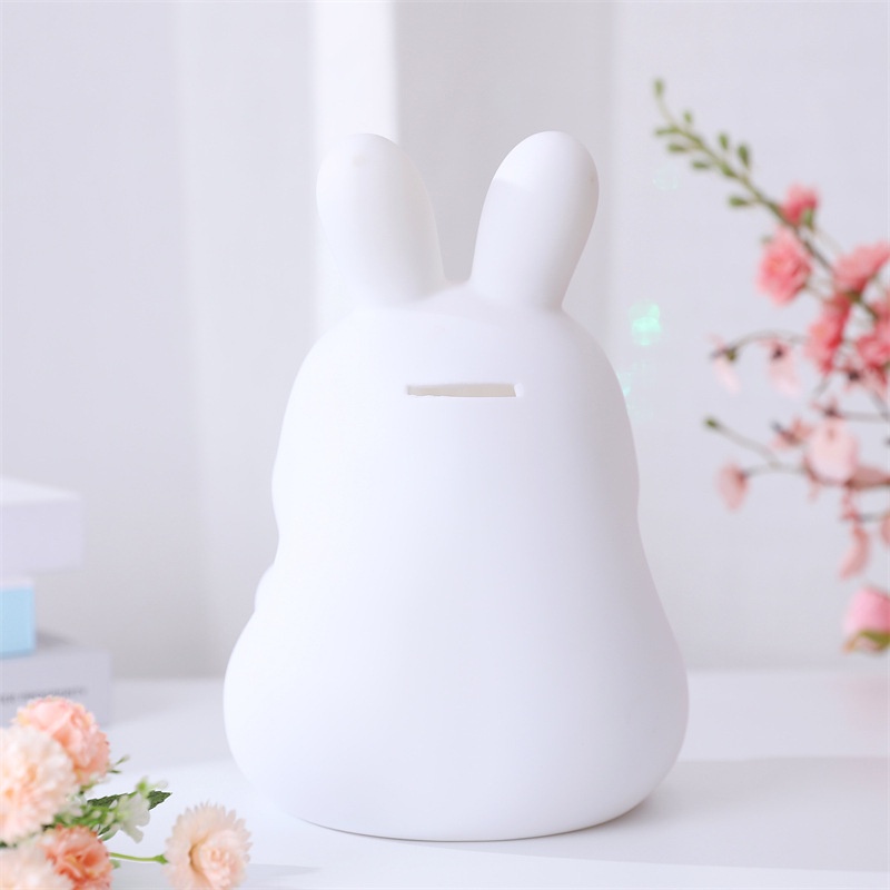 Ống Heo Tiết Kiệm Hình Thỏ Ăn Khoai Tây Chiên Màu Trắng Chống Sốc Cỡ Lớn Phong Cách Mới