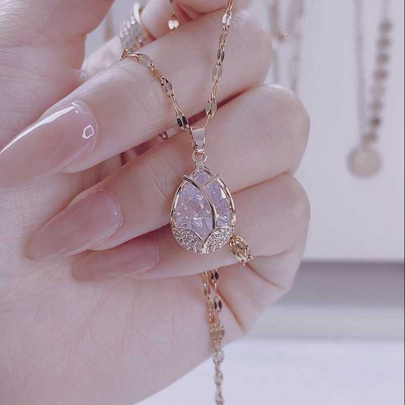 Dây Chuyền Mạ Vàng Trắng 999 Thời Trang Hàn Quốc Cao Cấp Swarovski