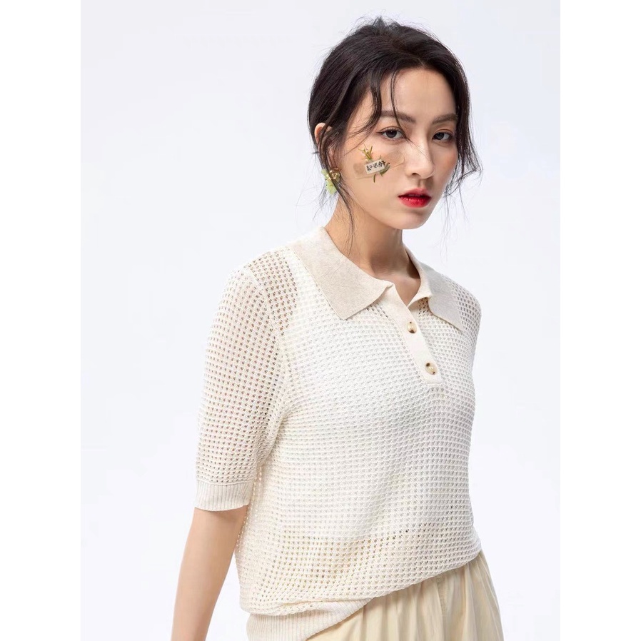 Áo polo lưới Yuna chất liệu mongtoghi mềm mại co dãn bốn chiều phong cách Ulzzang Hàn Quốc, thời trang nữ YUNA