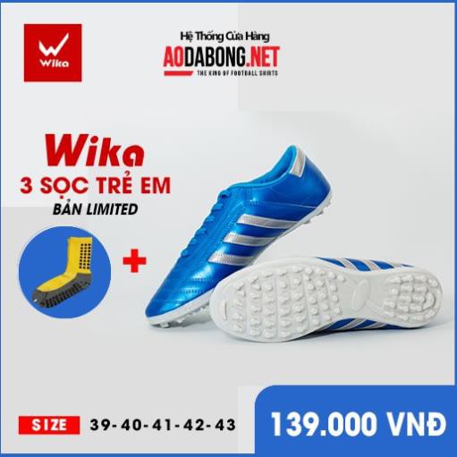 Giầy đá bóng trẻ em chính hãng Wika 3 sọc bền, đẹp, giá tốt. Tặng tất