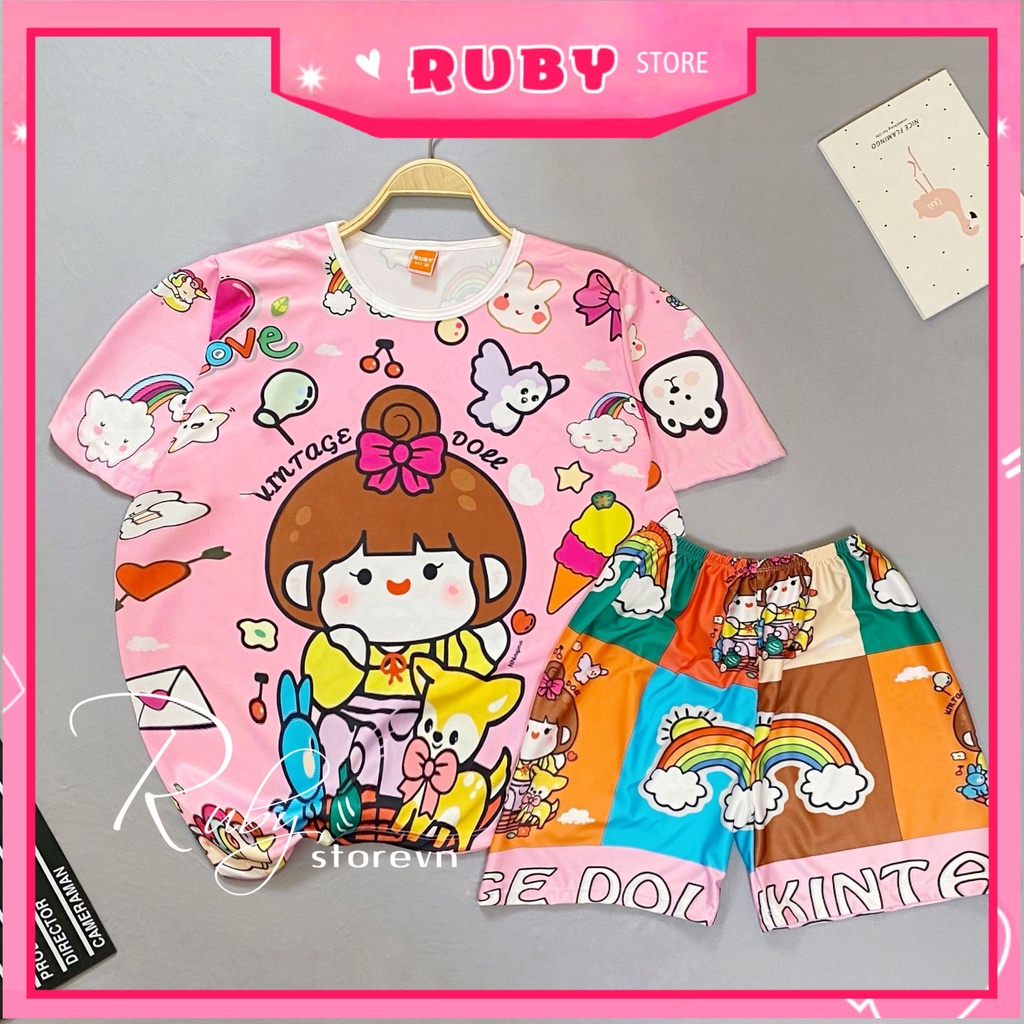 Đồ bộ hoạt hình Chibi dễ thương cho bé gái &amp; người lớn chất thun mềm mát 5kg đến 70kg  Đồ bộ mẹ và bé DBRBD FULL SIZE