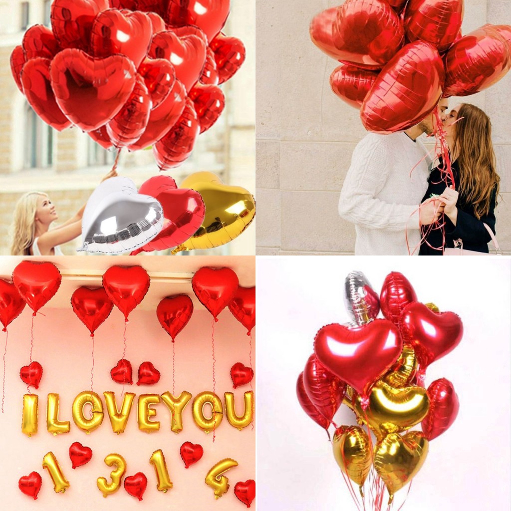 Bộ 5 quả bong bóng 45.72 cm hình trái tim dùng trang trí tiệc cưới tiệc sinh nhật