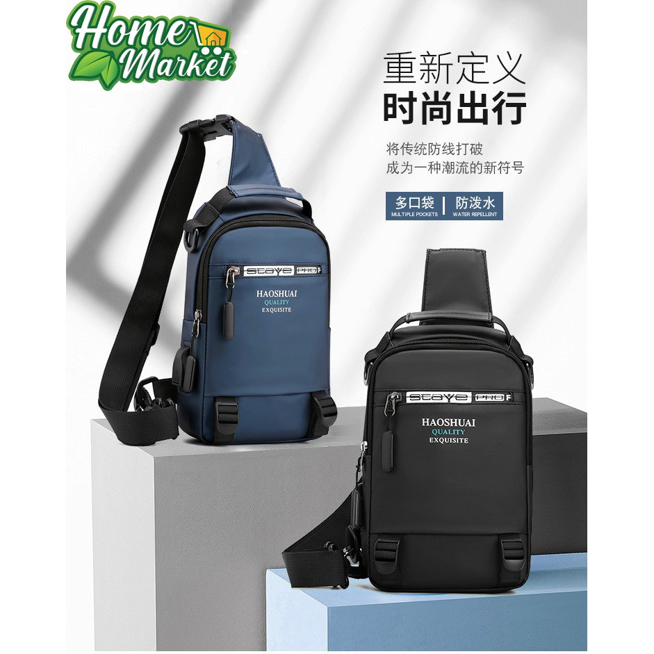 ( Hàng Mới Về ) Túi đeo chéo nam vải Polyester kháng nước chống bám bụi tích hợp cổng sạc USB tiện dụng TC116 | BigBuy360 - bigbuy360.vn