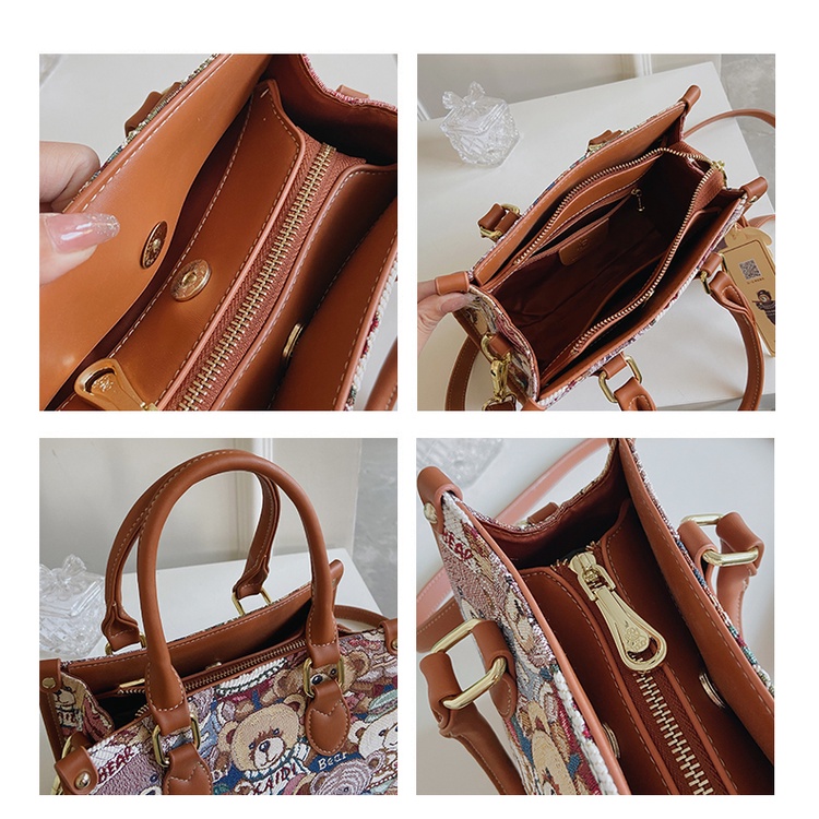 Túi Đeo Chéo Hình Gấu Hoạt Hình Nhiều Màu Phong Cách Retro Cho Nữ