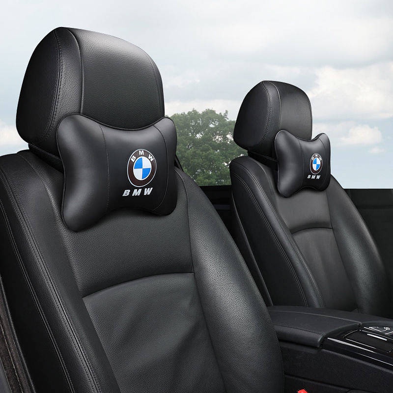 Gối tựa đầu/ kê cổ/ đệm lưng xe hơi bằng da họa tiết logo Mercedes-Benz BMW Toyota thời trang