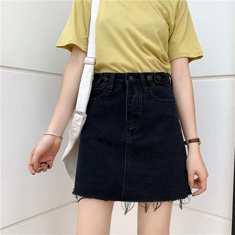 Chân váy jean ngắn váy bò demin cạp cao chữ A có cúc điều chỉnh A8