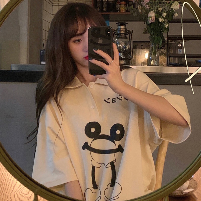 Áo polo Ngắn Tay Dáng Rộng Phong Cách Hàn Quốc Thời Trang Mùa Hè Dành Cho Nữ