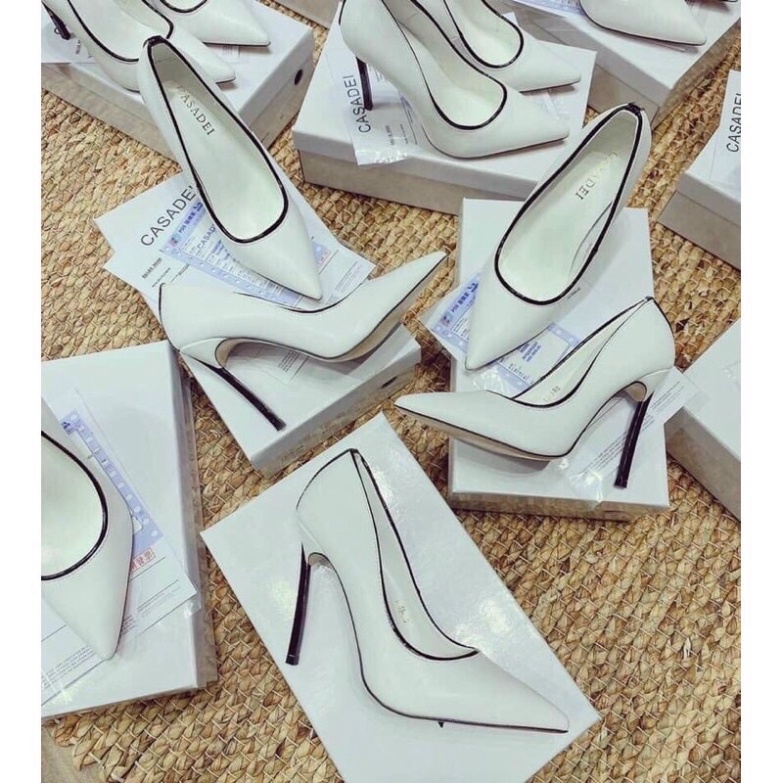 Giày cao gót viền đen cao cấp gót vát sang trọng