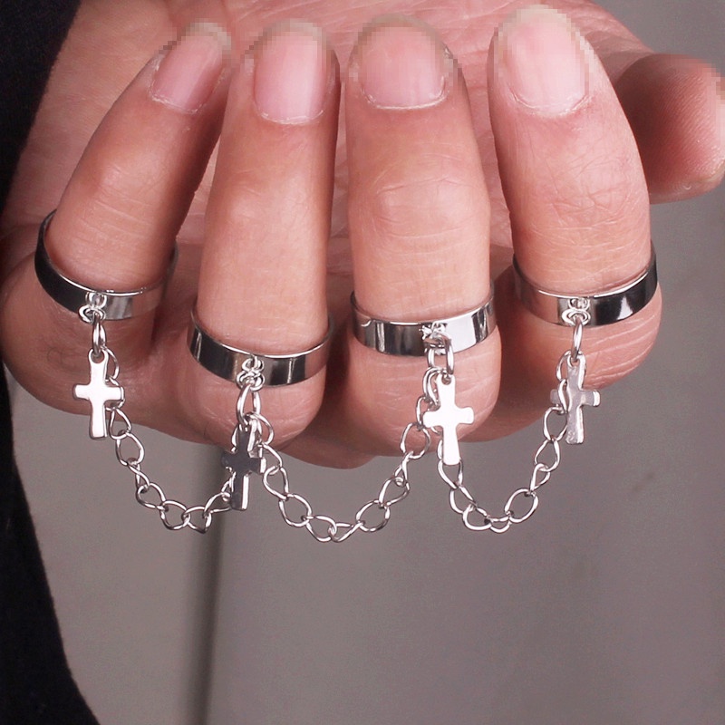 Nhẫn Kết Hợp Dây Xích Hình Chữ Thập Phong Cách hip hop Cho Nam Và Nữ