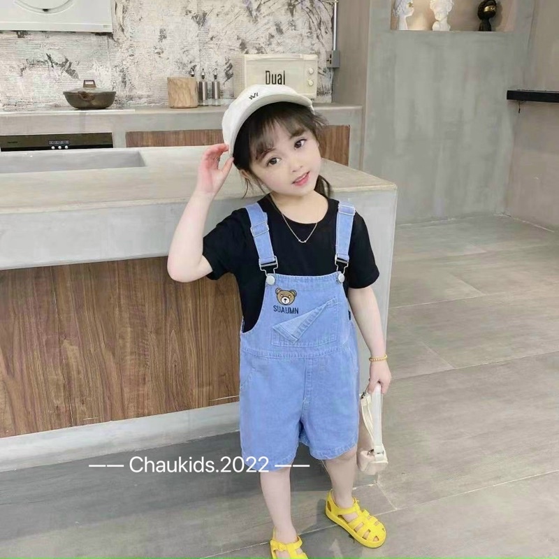 Set yếm jean kèm áo 2 màu chaukids