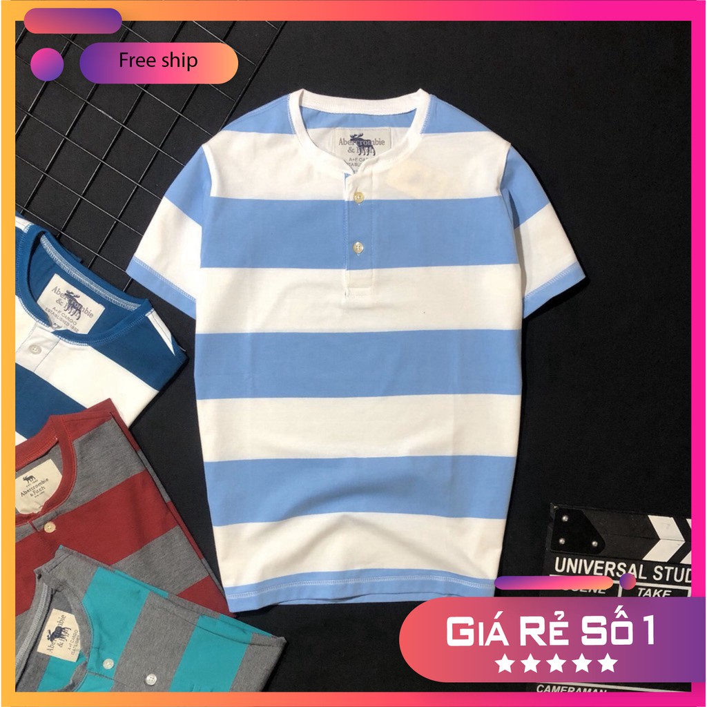 Áo thun nam cổ tròn HAN'247 Bộ thun phối sọc ngang phối màu sắc cực đẹp- Kitty Free Shop