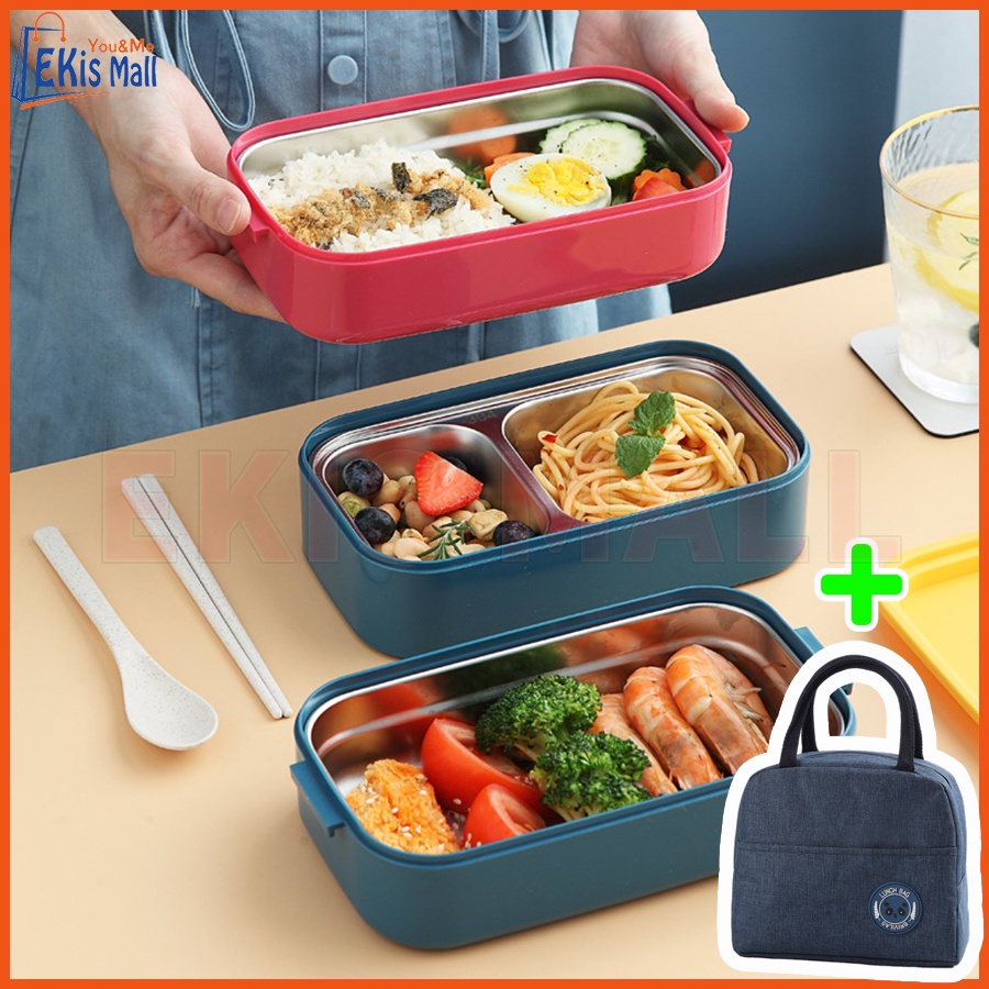 Hộp đựng cơm giữ nhiệt văn phòng Inox Cao cấp có nắp đậy nhiều ngăn (Tặng kèm túi đựng)