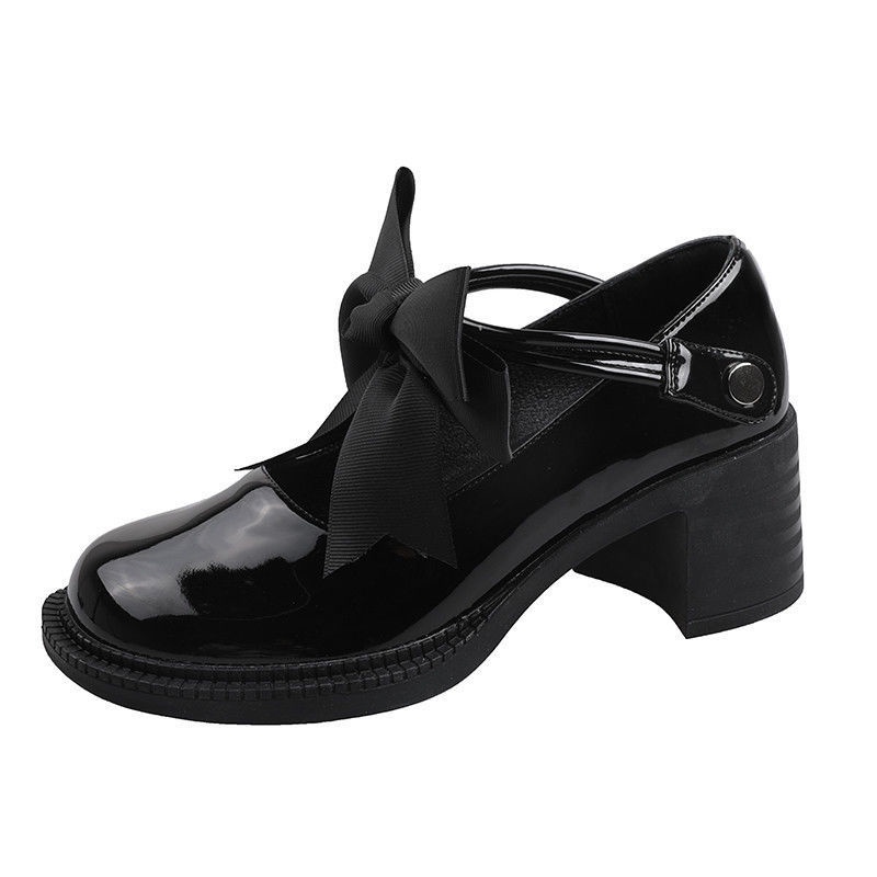 Giày Cao Gót Da Mềm Thắt Nơ Phong Cách Lolita Nhật Bản Cho Nữ