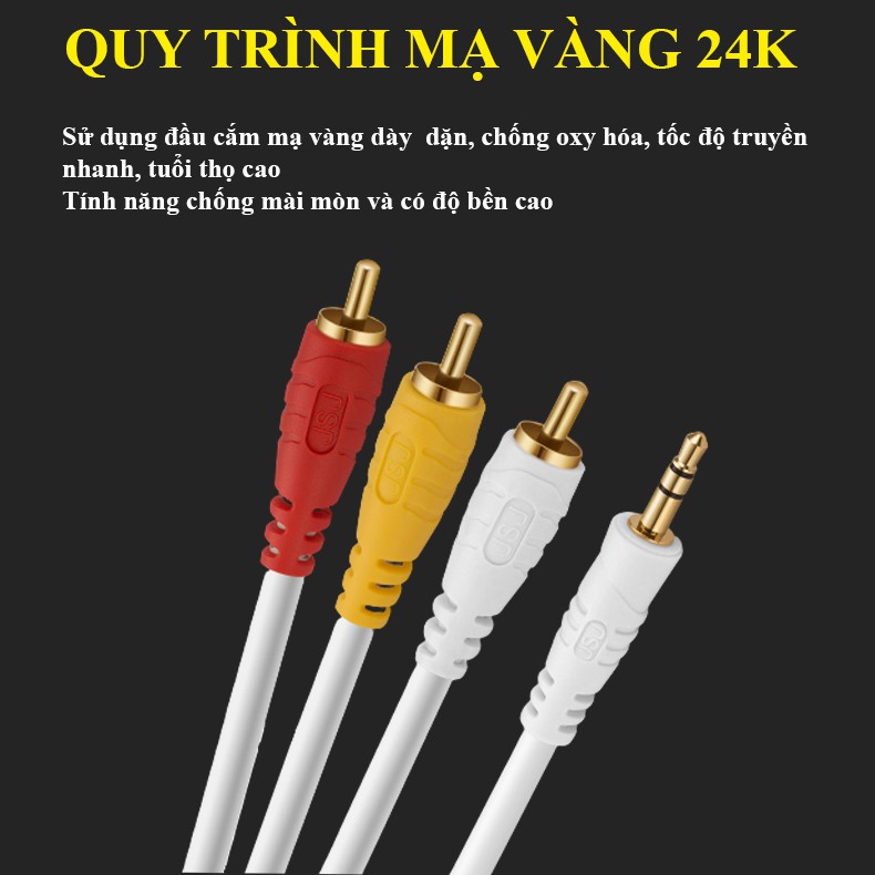 Dây tín hiệu đầu 3 ly (3.5mm) ra 3 đầu bông sen (AV/RCA) JSJ 3701 dài 1.8m - 5m dây đúc liền mạch, dễ uốn cong