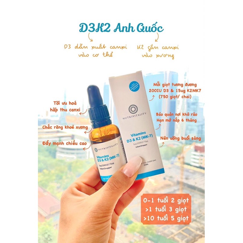 Vitamin D3K2 MK7 Anh Quốc Nutrivitality