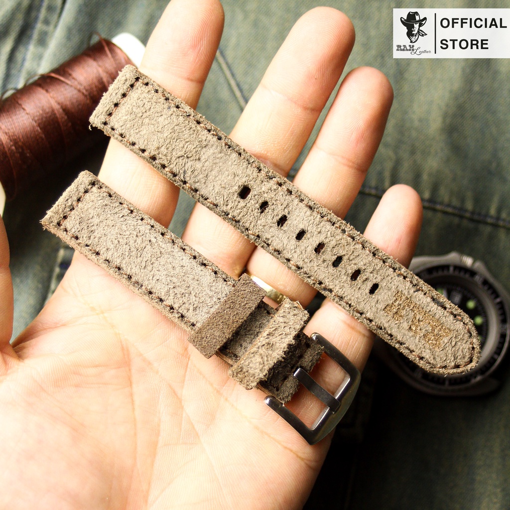 Dây Đồng Hồ Da Thật RAM Leather Classic 1969 Nam Nữ Da Bò Lộn Vàng Cát Sa Mạc Bền Đẹp