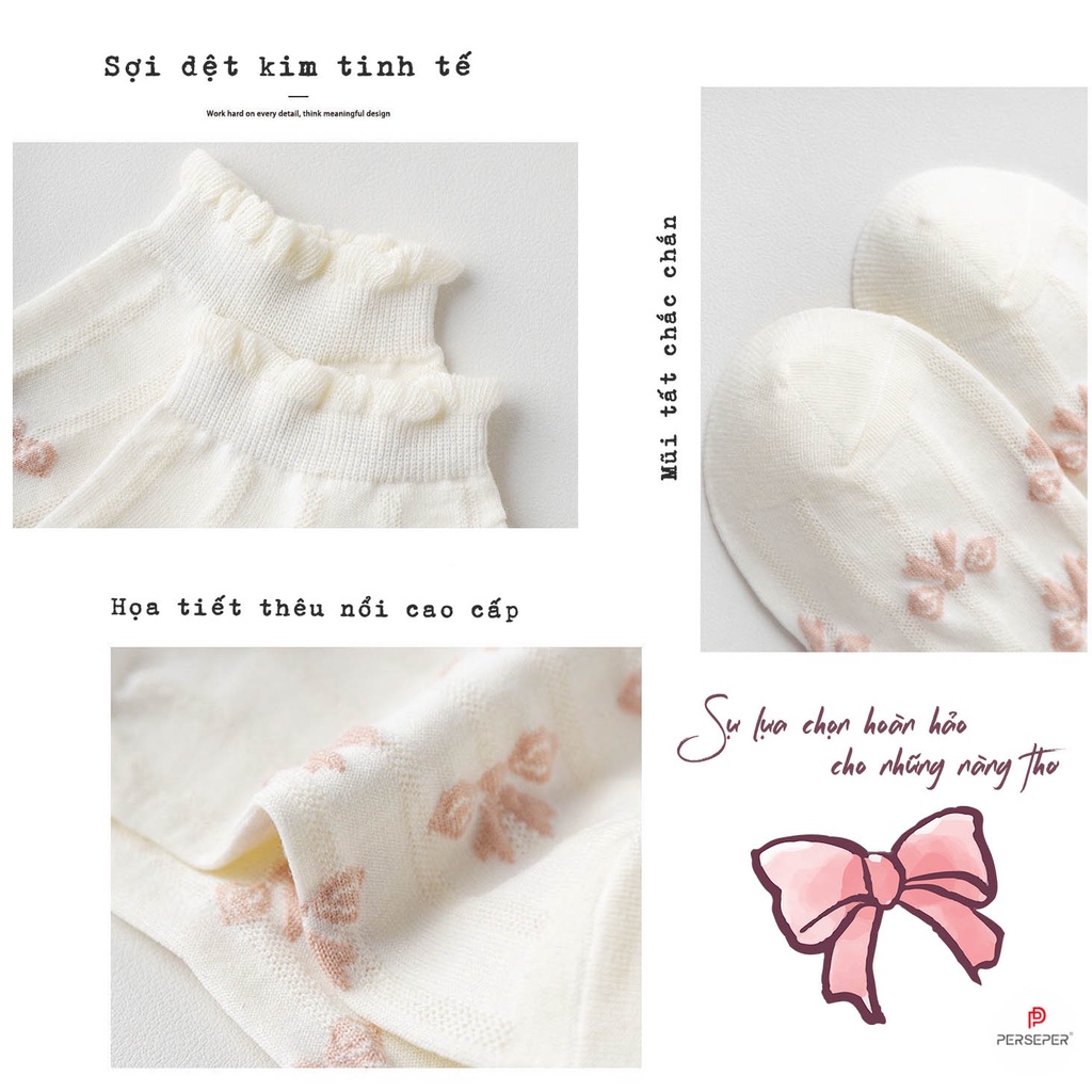 Tất nữ cổ ngắn trắng hình cute set vớ cổ thấp thời trang hàn quốc - Only Store