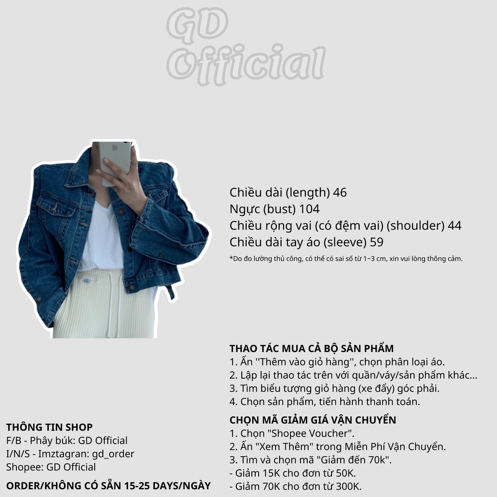 K101|Áo khoác jeans nữ dáng croptop ngắn năng động màu xanh denim GD Official