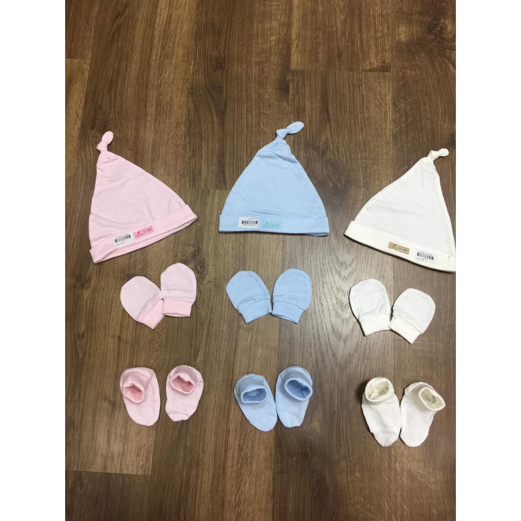 Set Mũ tay chân Lullaby vải cotton vân thở sơ sinh 0-3M