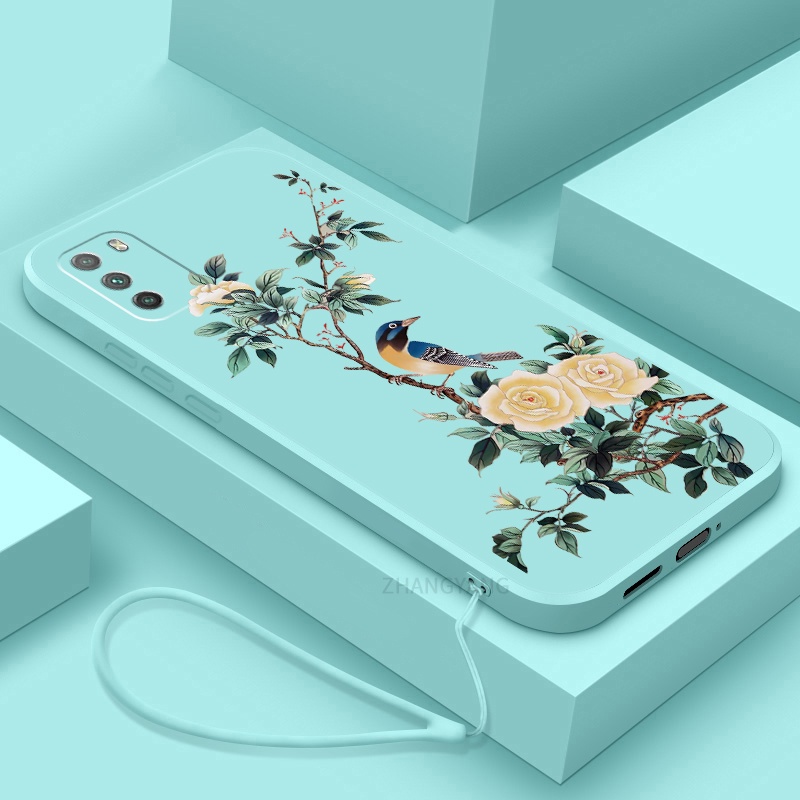 Ốp Điện Thoại TPU Mềm Họa Tiết Hoa Và Chim Có Dây Đeo Cho Poco m3 f3