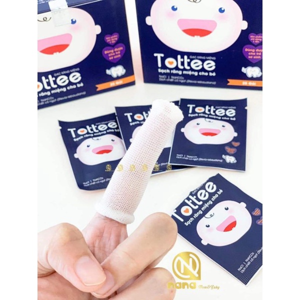 Gạc rơ lưỡi Tottee  tinh chất cỏ ngọt ngăn ngừa răng miệng cho trẻ sơ sinh, Hộp 30