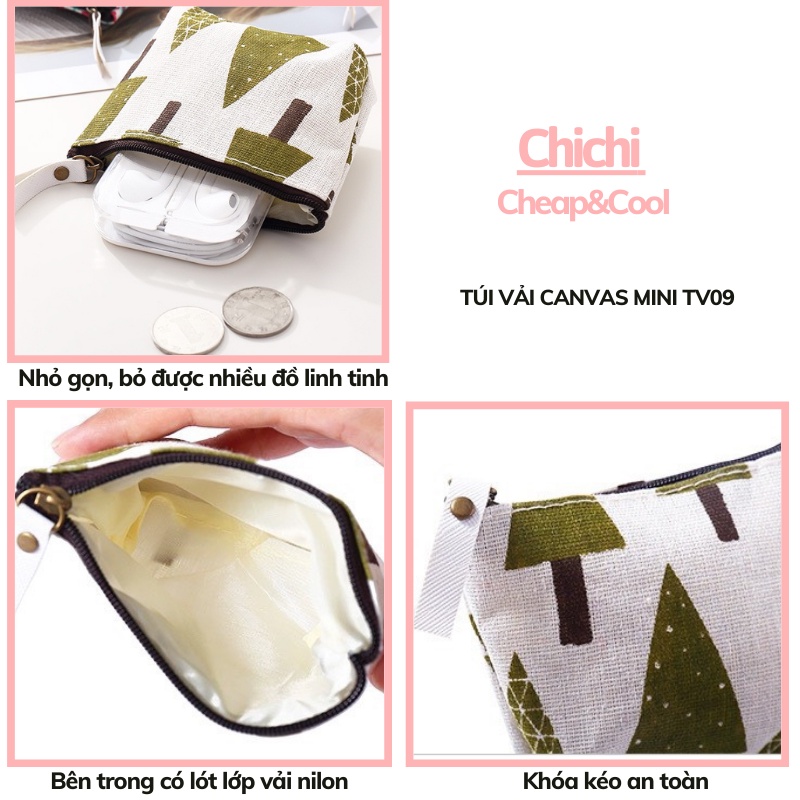 Túi ví nữ nhỏ mini cầm tay vải canvas đựng đồ phong cách hàn quốc dễ thương ChiChi TV10