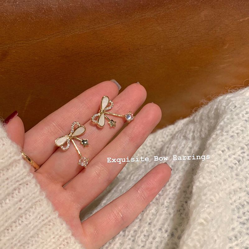 Hoa tại bạc S925 - Bông tai nơ đính đá nhẹ nhàng, nữ tính ZaZa.accessories KT8048