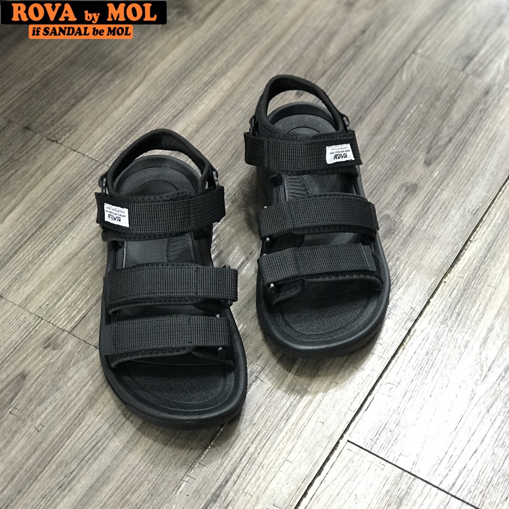 Giày sandal nam hiệu Rova siêu bền 3 quai ngang đế cao su quai dù đi làm đi học màu đen mã RV183-1