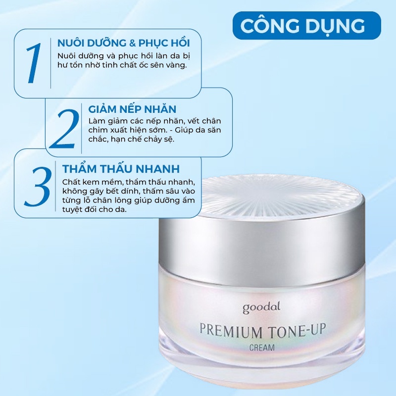 Kem Dưỡng Trắng Da - Kem Trắng Da Nâng Tone Ốc Sên Goodal Premium Snail Tone-up Cream Hàn Quốc 30ml