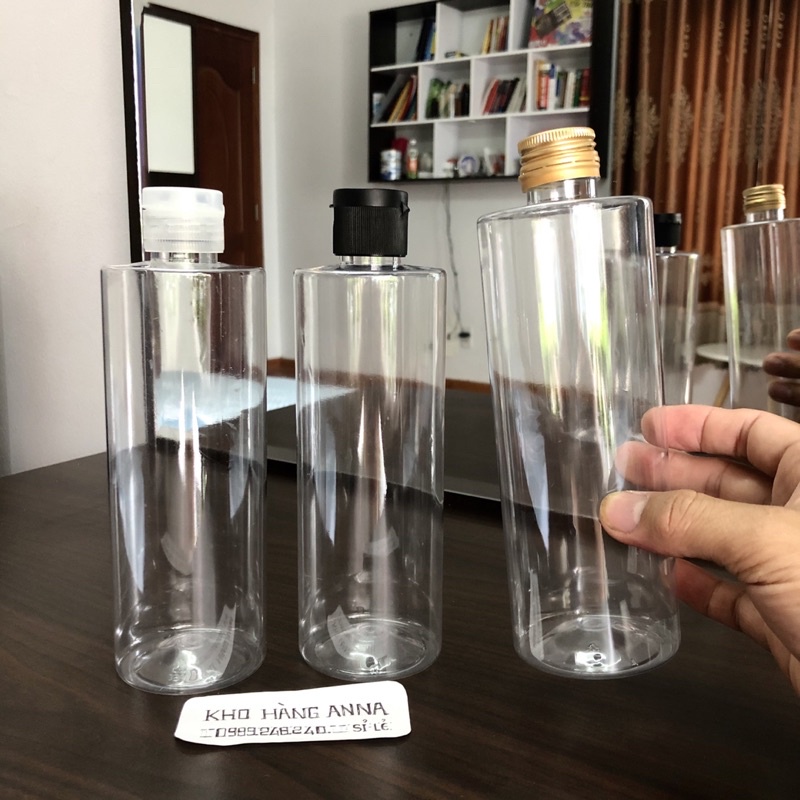 CHAI NHỰA TRONG SUỐT/ Trắng/ NÂU/ Xanh 500ML  - Bình CHIẾT MỸ PHẨM NẮP VÒI NHẤN / nắp Bật Đen, Nắp Nhôm