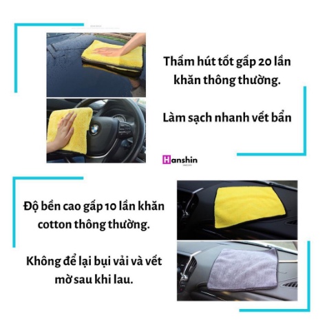 Khăn Lau Xe Hơi Chuyên Dụng - Khăn 2 Lớp Lau Xe Ô Tô, Xe Hơi Siêu Thấm